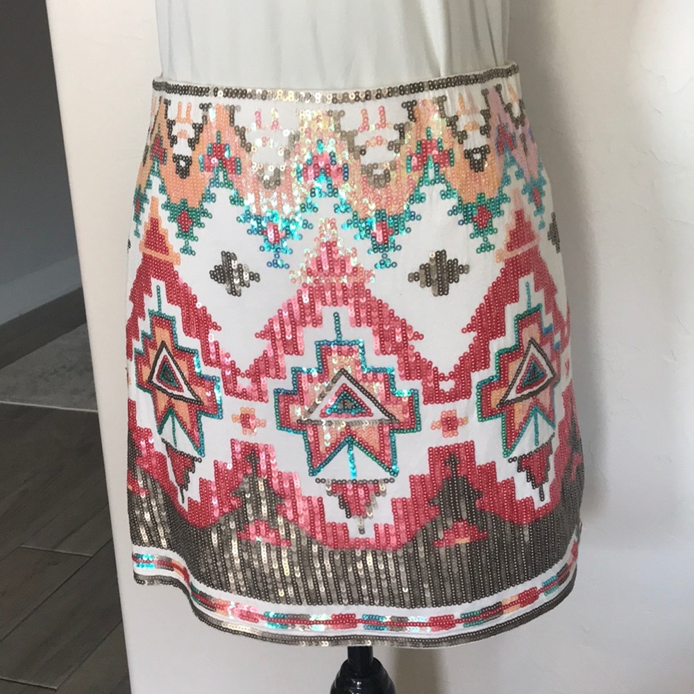 NWT Miami Sequin Southwest Aztec Stretch Skirt Med